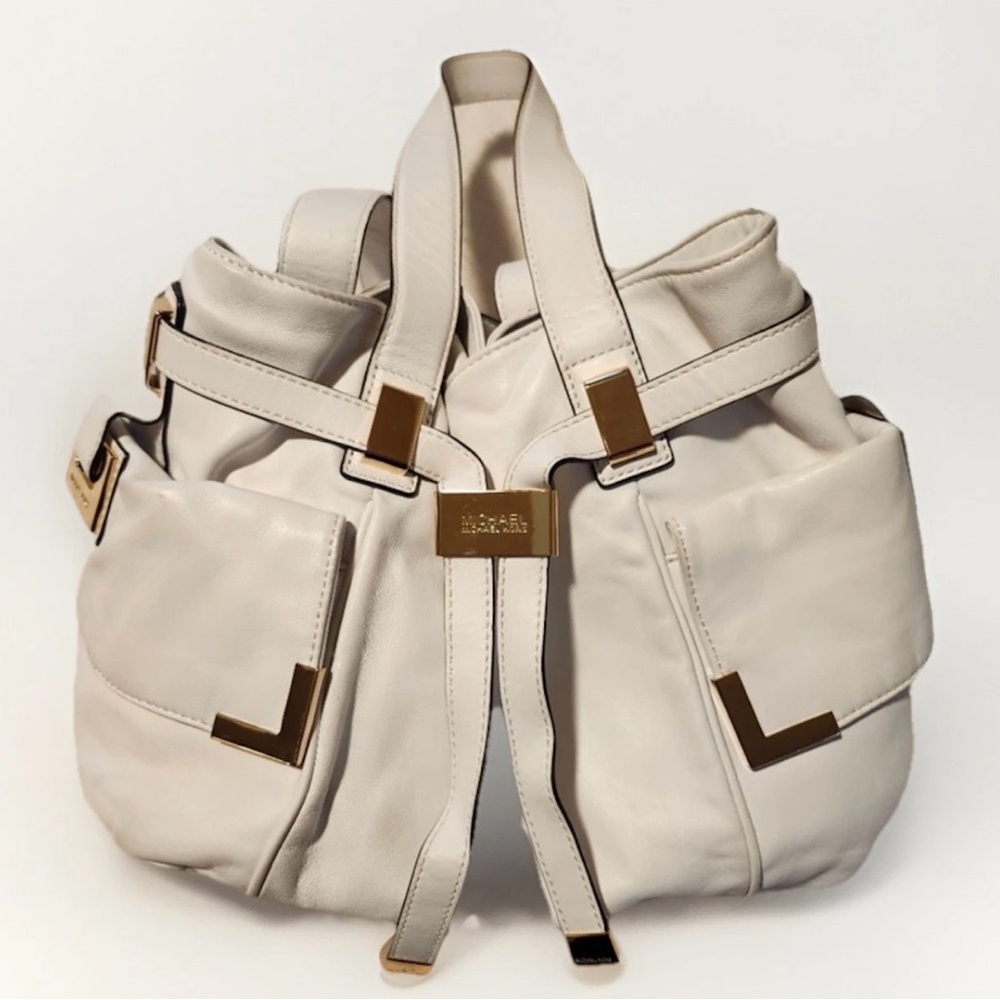 Michael Kors Beverly Vanilla Genuine Leather Large Shoulder Bag Purse